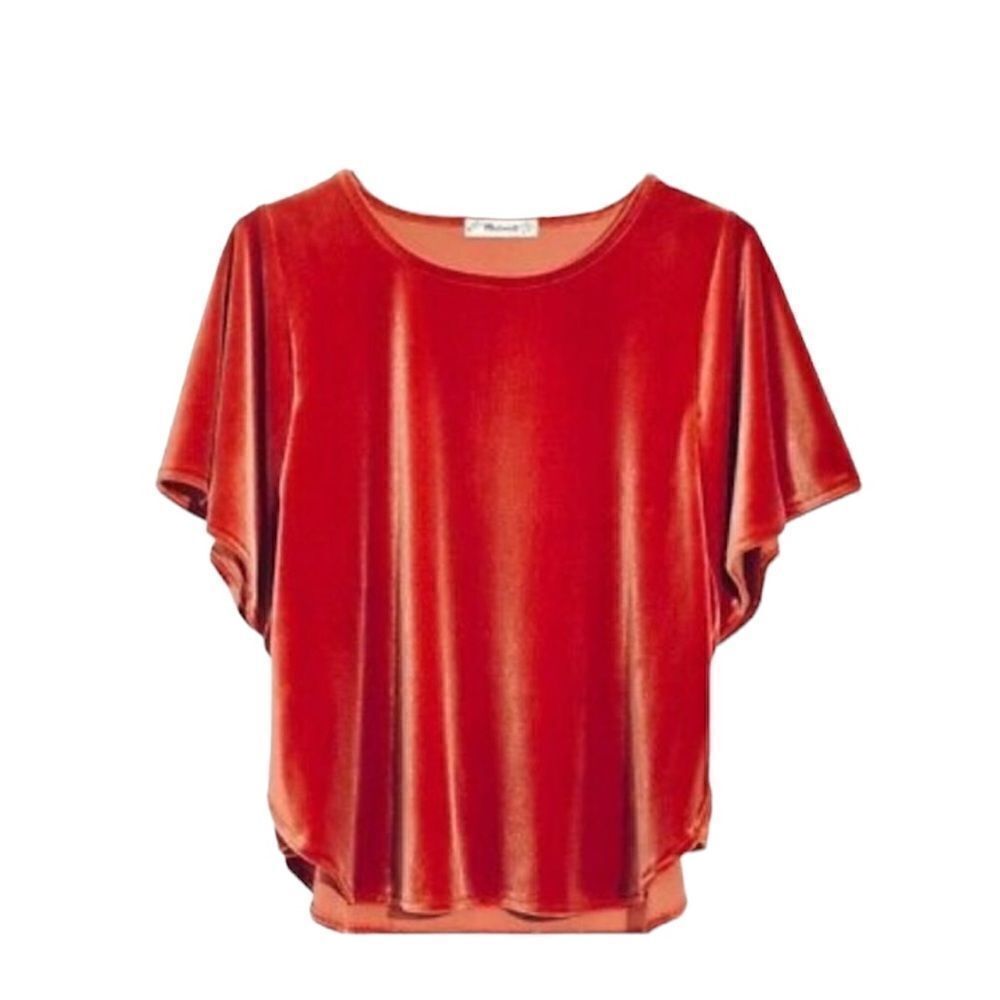 Madewell Burnt Orange Velvet Butterfly Sleeved Top Size XS